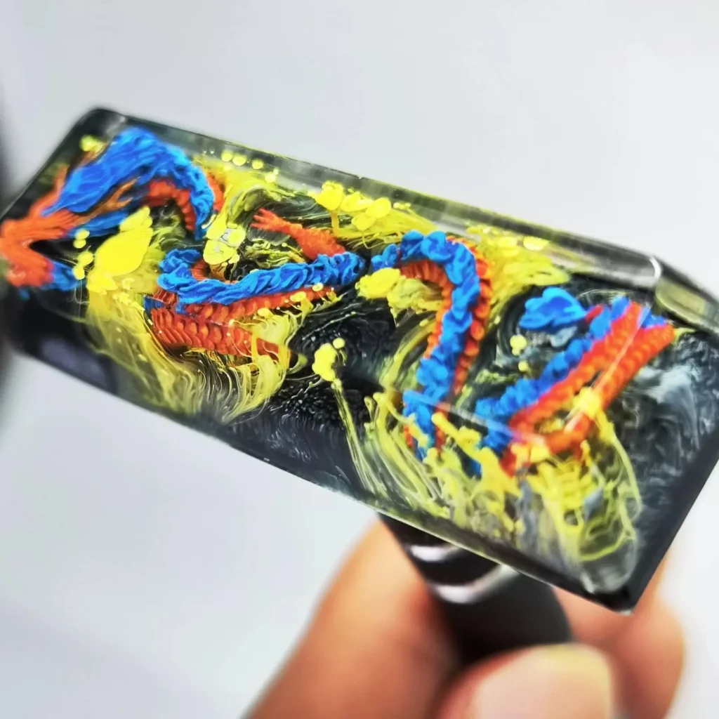 Artisan Keycaps - Custom Ink Red Blue Dragon Keycaps for Mechanical Keyboard 8