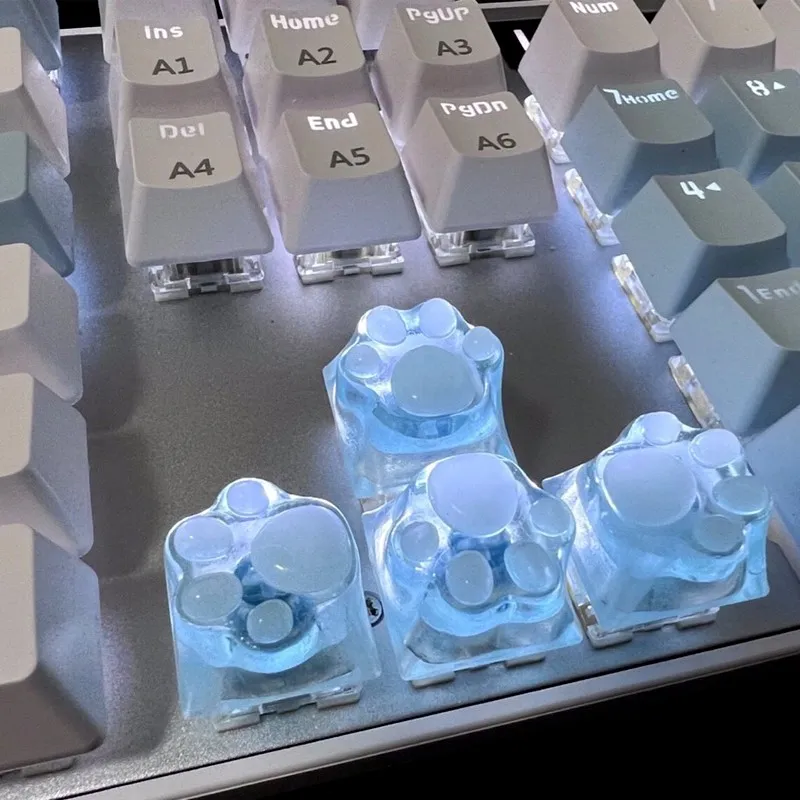 4 Keycaps Pattes De Chat Pour Clavier Mécanique – En Résine Et Silicone, Rose, Facile à Installer