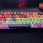 Explore multiple angles of the Epic Demon Slayer keycap set, featuring iconic side-lit legends and dynamic shine-through effects.