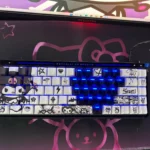 Iconic Kuromi keycap set displayed a sleek black transparent design with distinct side-engraved character icons, perfect for a rebellious custom.