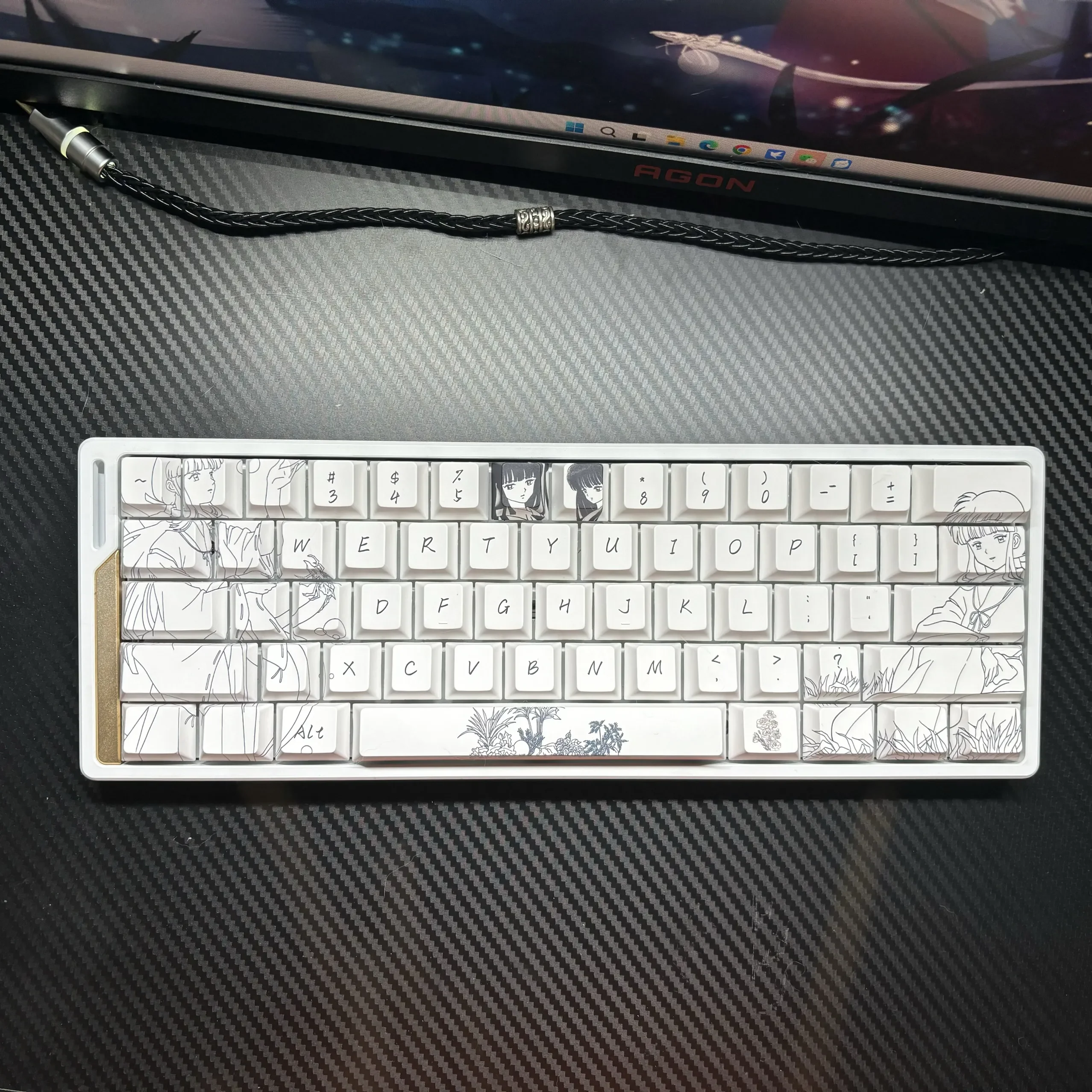 Elegant Kikyo Cherry Keycap Set, highlighting delicate, crisp top-engraved legends. A clean, minimalist design for an artistic product.