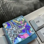 Anodized Mobile Suit Gundam titanium keycap gallery. Showcases its premium titanium alloy, bold mecha design, and vibrant metallic finish from various angles for your setup.