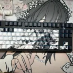 Captivating Trafalgar Law keycaps set, featuring crisp side-engraved legends and vibrant backlight from various angles, perfect for enthusiasts.