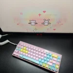 Vibrant retro pixel art keycap set shown from various angles, highlighting their charming front-engraved 8-bit designs. These playful pixel art keycaps change your style.