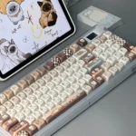 A delightful gallery showcasing the adorable Siamese cat bakery keycap set, highlighting its unique whimsical pastel designs and comfortable MOA Profile.