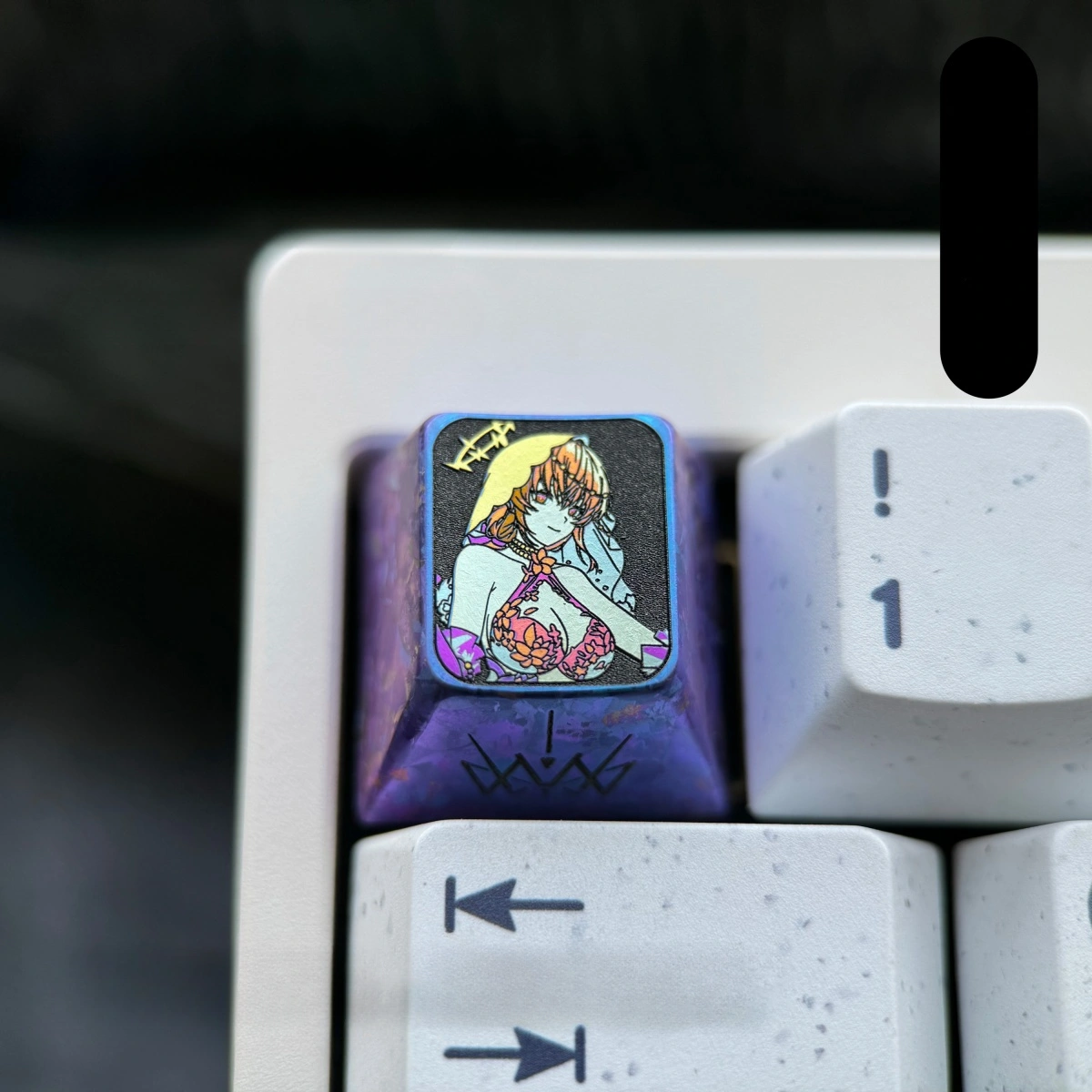 Exclusive Snowbreak Fenny Titanium Alloy Keycap showcasing the anime character with an icy blue aesthetic and premium metallic finish.