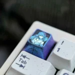 Durable titanium Snowbreak Lyfe Keycap, featuring Lyfe's icy blue anime design from Snowbreak, in various views.