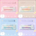 Bubbly pastel C75 tri-mode custom keyboard. Features hot-swappable switches and vibrant RGB, perfect for a playful setup.