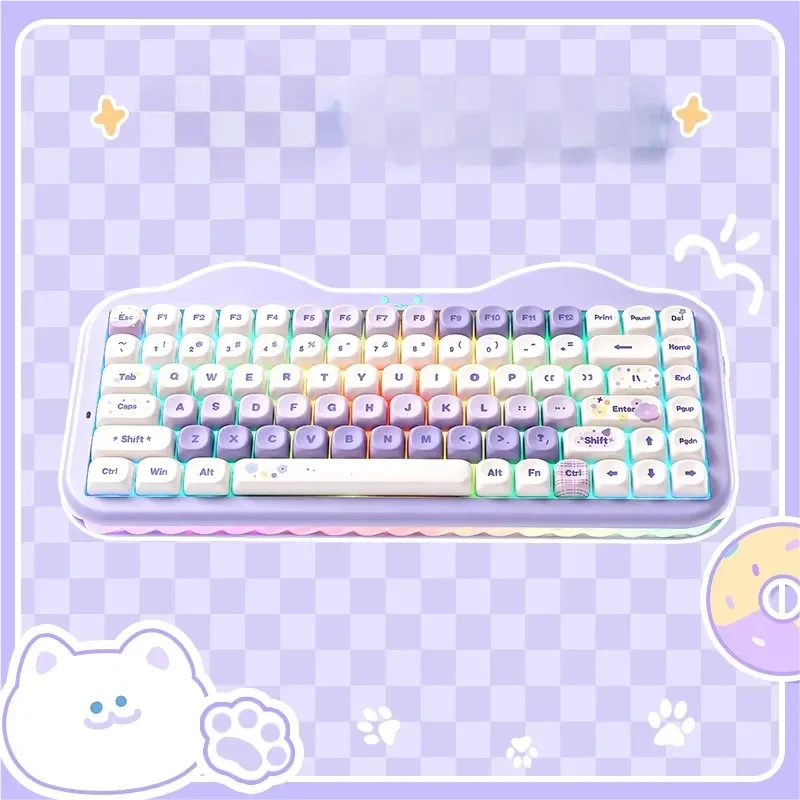 Vibrant C75 tri-mode custom keyboard in pastel pink, showcasing its hot-swappable design and refreshing RGB lighting.
