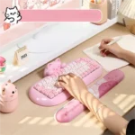 A gallery of images showcasing the adorable cat ergonomic wrist rest, highlighting its soft silicone comfort and playful keyboard support your setup.