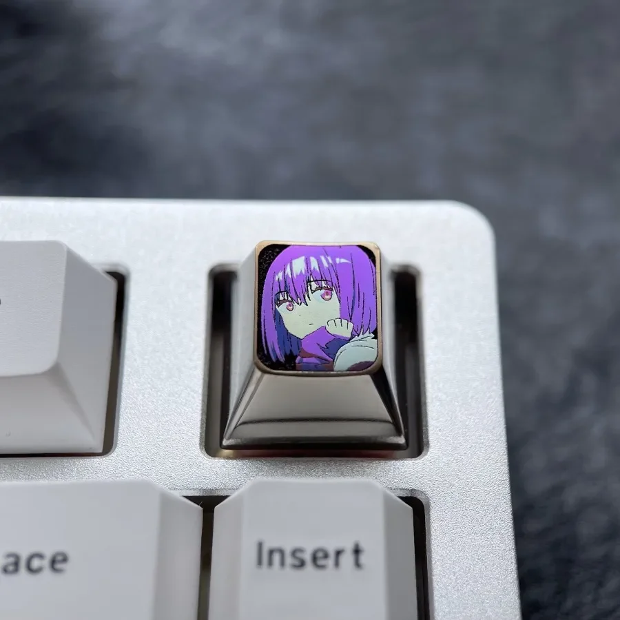 Exclusive Shinjo Akane anime titanium ESC keycap. Striking purple, vibrant character art, and premium metallic craftsmanship for custom mechanical keyboard.
