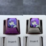 Striking purple titanium Shinjo Akane anime keycap for ESC custom mechanical keyboards, an exclusive art piece with vibrant character design.