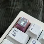 Exclusive Anime Titanium Keycap gallery: vibrant Sumireko Sanshokuin character art, shimmering Ice Crystal Purple finish, premium metal from all angles.