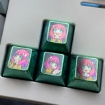 Vibrant Anya Forger titanium alloy keycaps set featuring iconic Spy x Family anime expressions on lustrous metal.