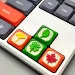 Artistic gallery views of the handcrafted green leaf resin accent keycap, showcasing its serene, whimsical nature-inspired design.