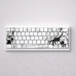 Multiple views of the iconic Asuka Langley Soryu line-art PBT keycap set, highlighting its minimalist, artistic Evangelion aesthetic.