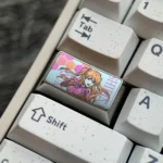 Exclusive Asuka Titanium Keycap for mechanical keyboards, showcasing vibrant Evangelion anime art with a ice crystal finish.