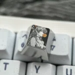 Iconic Asuka titanium keycap showcasing premium pointillist artistry in a dreamy bubble scene. Meticulously crafted artisan ESC keycap.