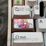Iconic Asuka Titanium Keycap, a premium artisan piece for mechanical keyboards, featuring vibrant anime art and ice crystal.