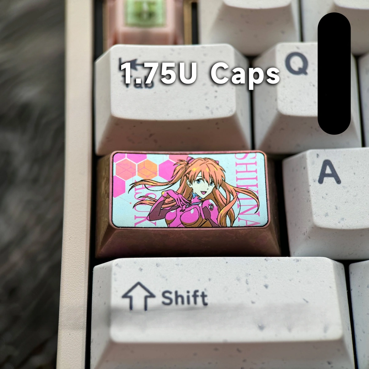 Iconic Asuka Titanium Keycap, a premium artisan piece for mechanical keyboards, featuring vibrant anime art and ice crystal.