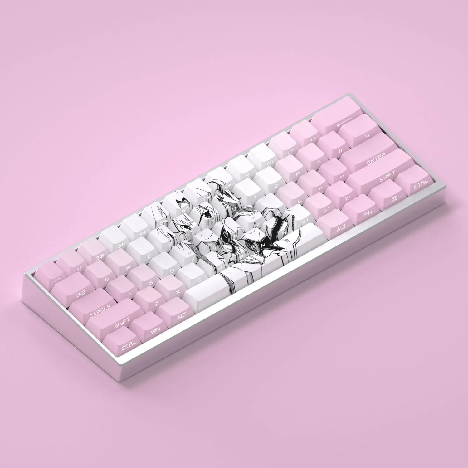 Asuna Keycaps set, showcasing its iconic side-lit translucent legends and Cherry profile across various angles, exuding courage and grace.