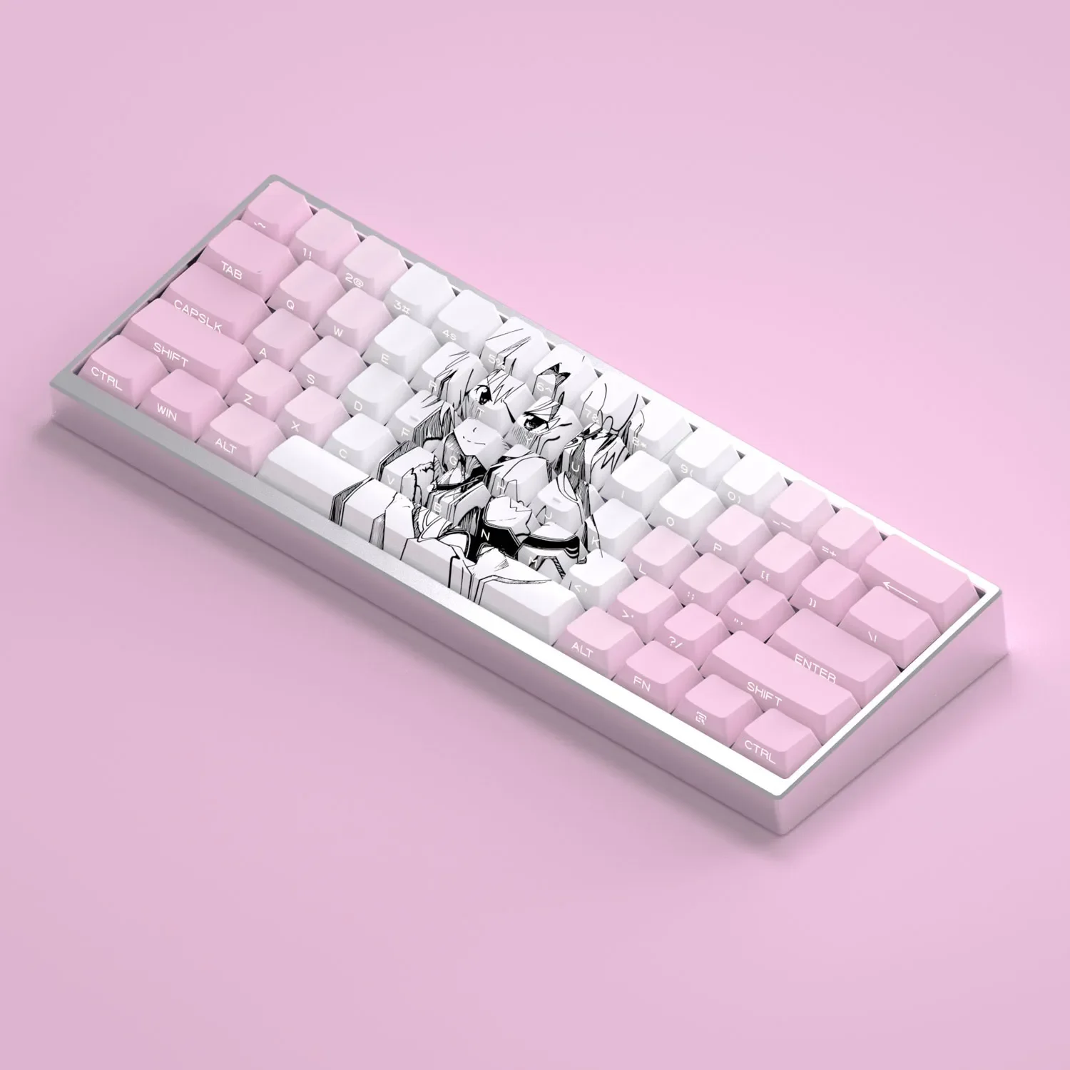 Asuna Keycaps Set with 130-key Cherry profile set gallery. Highlighting elegant side-lit legends and the iconic Asuna theme for dynamic, artistic backlighting.