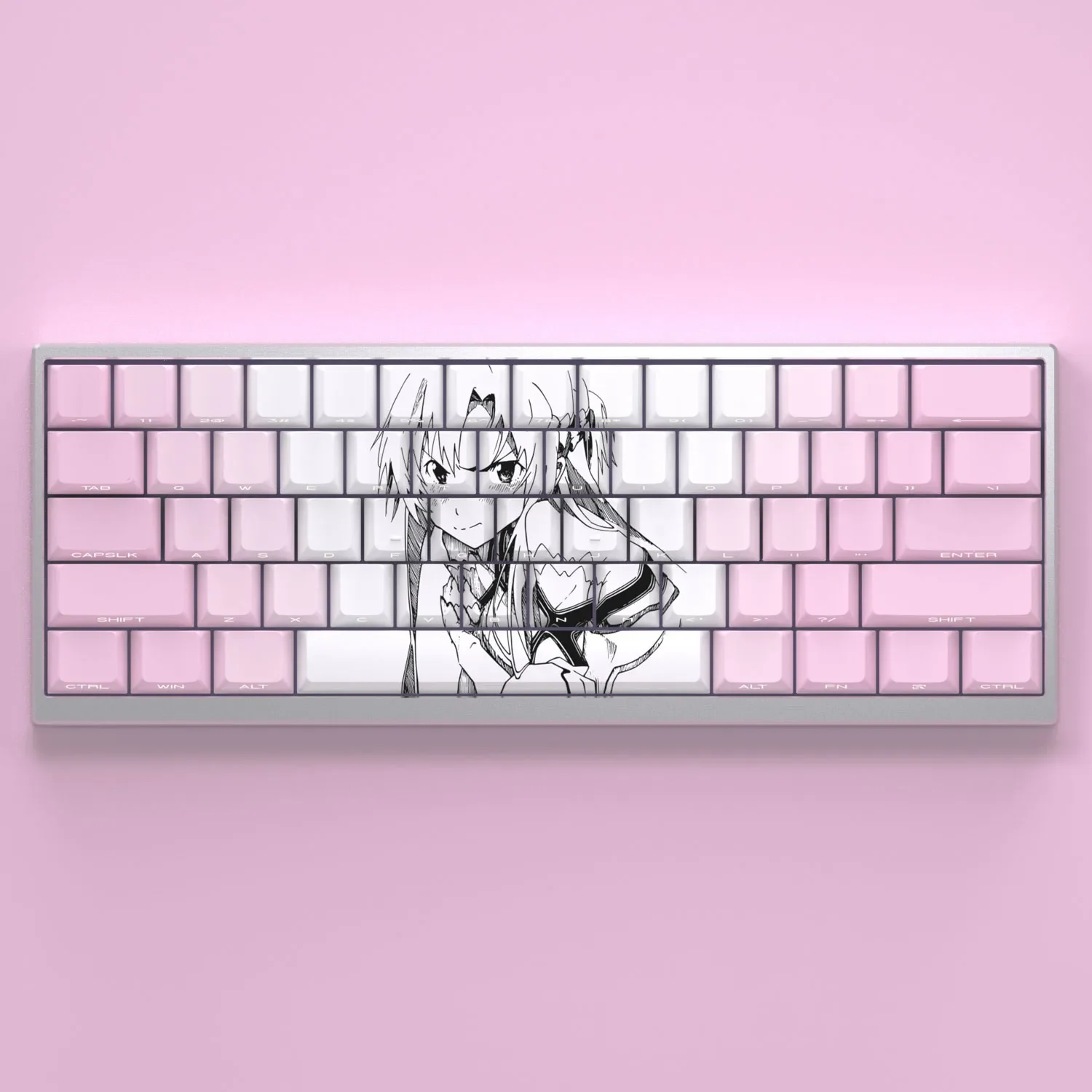 Asuna Keycaps set, showcasing courage and grace with side-lit, translucent Cherry profile legends for dynamic backlighting, an artistic display.
