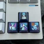 A collection of views highlighting the premium Titanium Rei Ayanami Keycap with its stunning icy crystal EVA tribute design.