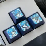 Exquisite Titanium Rei Ayanami Keycap showcased from various angles, highlighting its icy blue crystal design and premium craftsmanship.