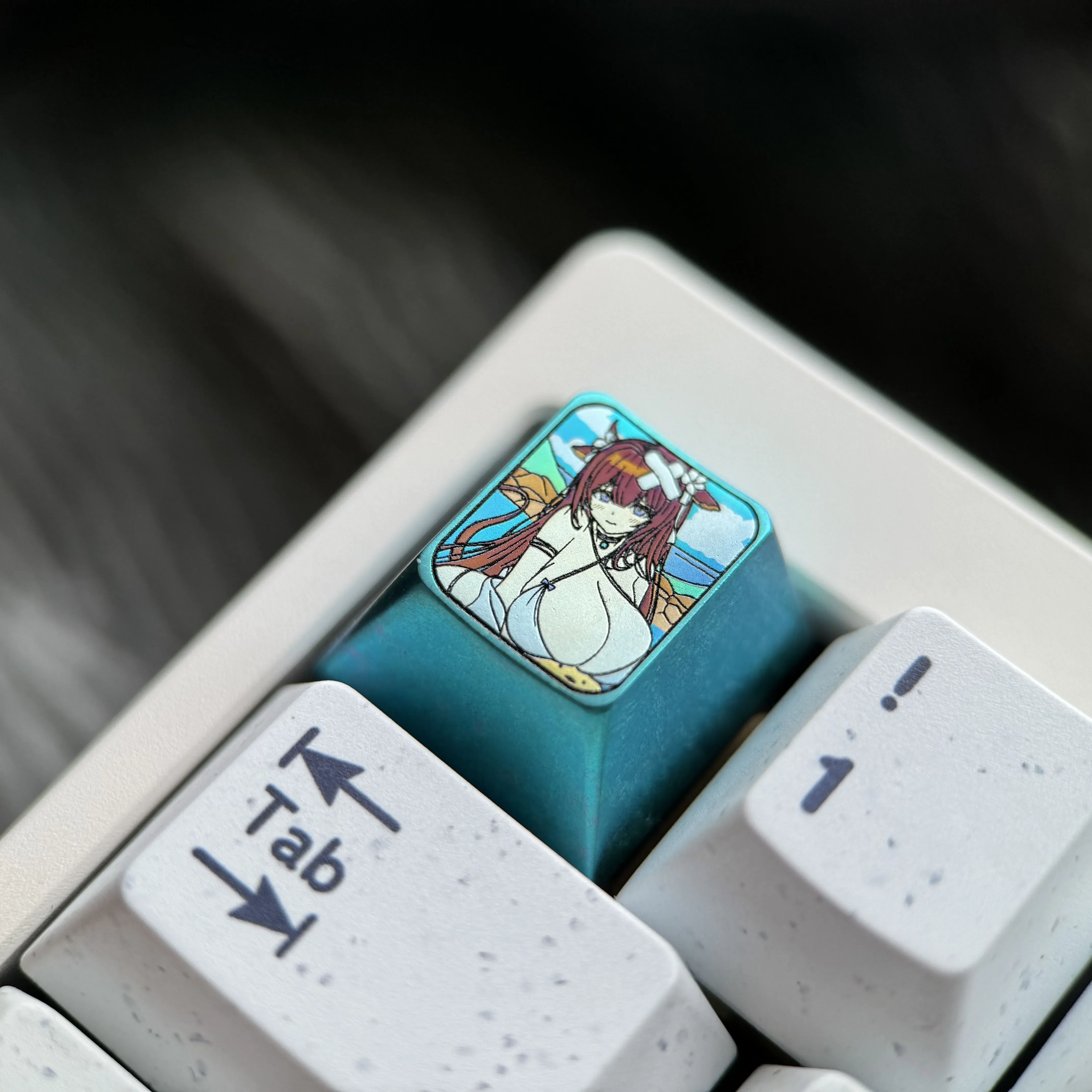 Azur Lane Kashino Titanium Keycap gallery showing multiple angles of the premium artisan collectible, featuring vibrant anime art and an elegant keycap.