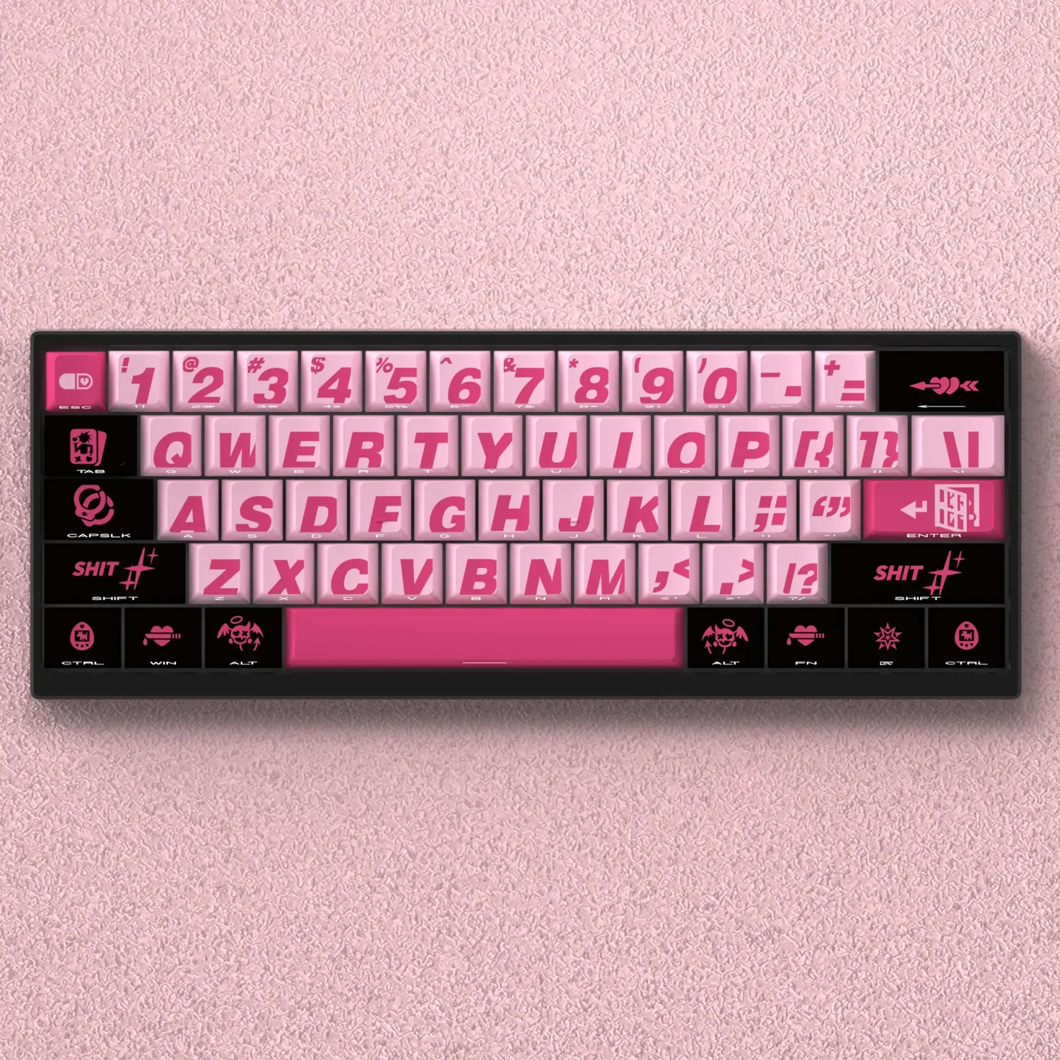 Main image of Bad Sweetheart side-lit PBT keycaps set for mechanical keyboards, highlighting playful, rebellious characters and vibrant side-lit legends.