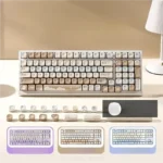 Whimsical Nostalgia Bear PBT MOA keycaps showcased with charming five-sided dye-sub designs in warm earthy tones and subtle planetary accents.