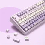 Gallery of whimsical PBT five-sided dye-sub MOA bear keycaps, showcasing nostalgic coffee-themed designs and subtle planetary elements from various design.