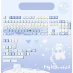 Nostalgic PBT bear keycaps Set whimsical coffee-inspired cartoon bears. Five-sided dye-sub MOA set in warm earthy tones, subtle planetary details.