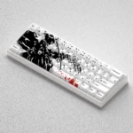 Dynamic side view of the authentic Bleach Ichigo Kurosaki PBT keycaps, showcasing vibrant anime art and premium dark aesthetic.