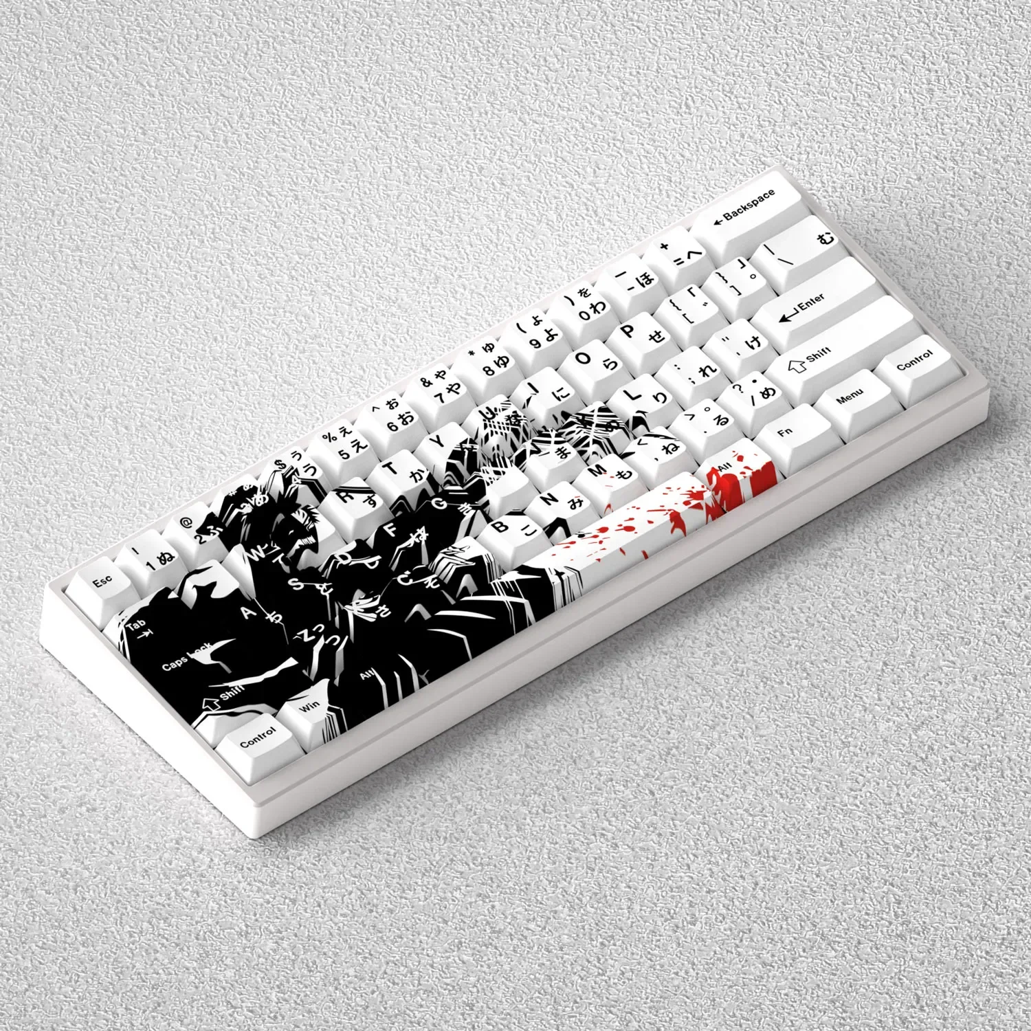 Explore the premium Bleach Ichigo Kurosaki PBT keycap set from various angles, highlighting authentic character art and its dynamic dark anime theme.