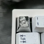 Premium Bocchi the Rock!: Hitori Gotoh Titanium Keycap pointillism character art on polished silver titanium ESC keycap.
