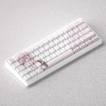 Vibrant Bocchi keycaps set gallery showcasing exclusive Bocchi the Rock! PBT dye-sub anime art on a keyboard from various angles.