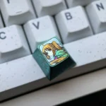 Gallery of the exclusive Bocchi the Rock Titanium Keycap, showcasing its vibrant anime character art and premium ice crystal green titanium finish.