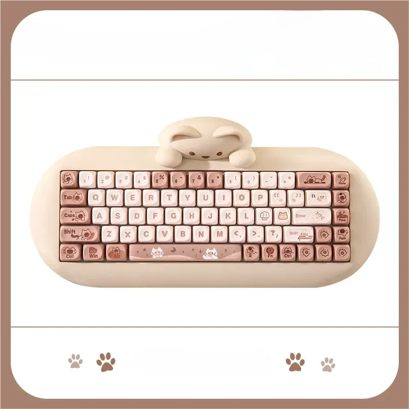 Playful Cocoa Cookie Cat C68 tri-mode hot-swappable mechanical keyboard showcasing its adorable feline design and promising premium typing.