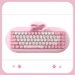 Playful Berry Pudding Cat mechanical keyboard showcasing its whimsical feline design, soft warm colors, and charming details for a delightful typing experience.