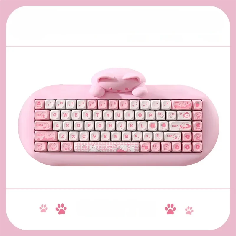 Playful Berry Pudding Cat mechanical keyboard showcasing its whimsical feline design, soft warm colors, and charming details for a delightful typing experience.
