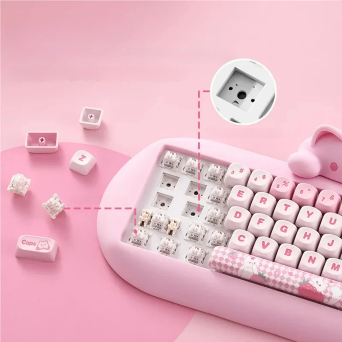 Playful gallery: Adorable Cat Mechanical Keyboard showcases whimsical feline design, soft tones, and premium acoustics.