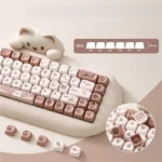 Cocoa Cookie Cat C68 Cat Mechanical Keyboard gallery. Adorable whimsical feline design with soft tones. All playful angles are shown.