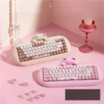 Adorable C68 Cat Mechanical Keyboard featuring its whimsical feline design, soft warm tones, and charming details for a delightful setup.