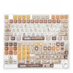 Adorable Calico Cat Keycaps PBT dye-sub set showcasing vibrant, detailed illustrations, bringing playful charm to any custom mechanical keyboard.