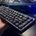 Premium Forged Black Carbon Fiber Side-Print Keycap Set gallery, revealing the sleek matte texture and clean side legends from various angles.