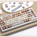 This collection of durable PBT dye-sublimated whimsical cat musician keycaps set showcases the vibrant feline concert from multiple engaging angles.