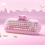 Adorable cat themed keycaps: Durable PBT, vibrant dye-sub legends with playful feline motifs, whimsical paw prints, and soft pastel hues.