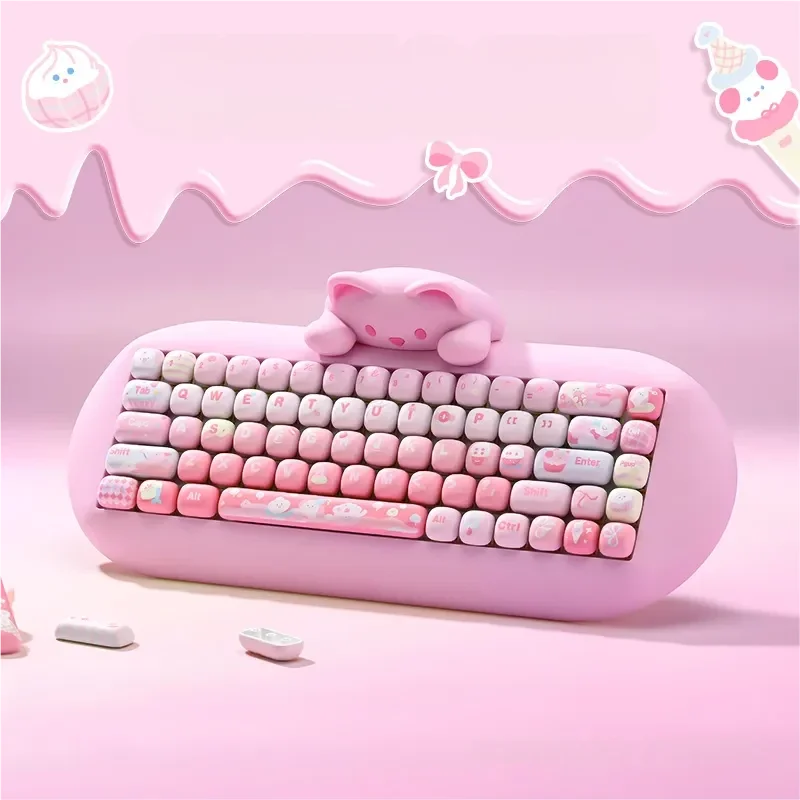 Adorable cat themed keycaps: Durable PBT, vibrant dye-sub legends with playful feline motifs, whimsical paw prints, and soft pastel hues.